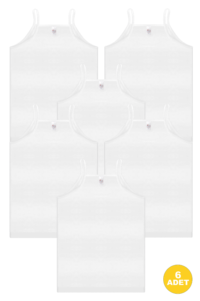 Kız Çocuk Kalp Motifli İp Askılı %100 Pamuk Beyaz Atlet 6'lı Paket