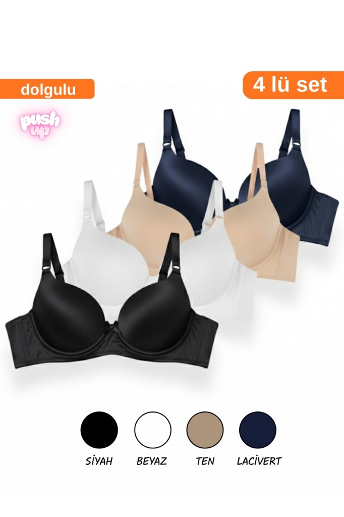 Kadın 4'Lü Dolgulu Destekli Sütyen – Konforlu ve Şık Tasarım