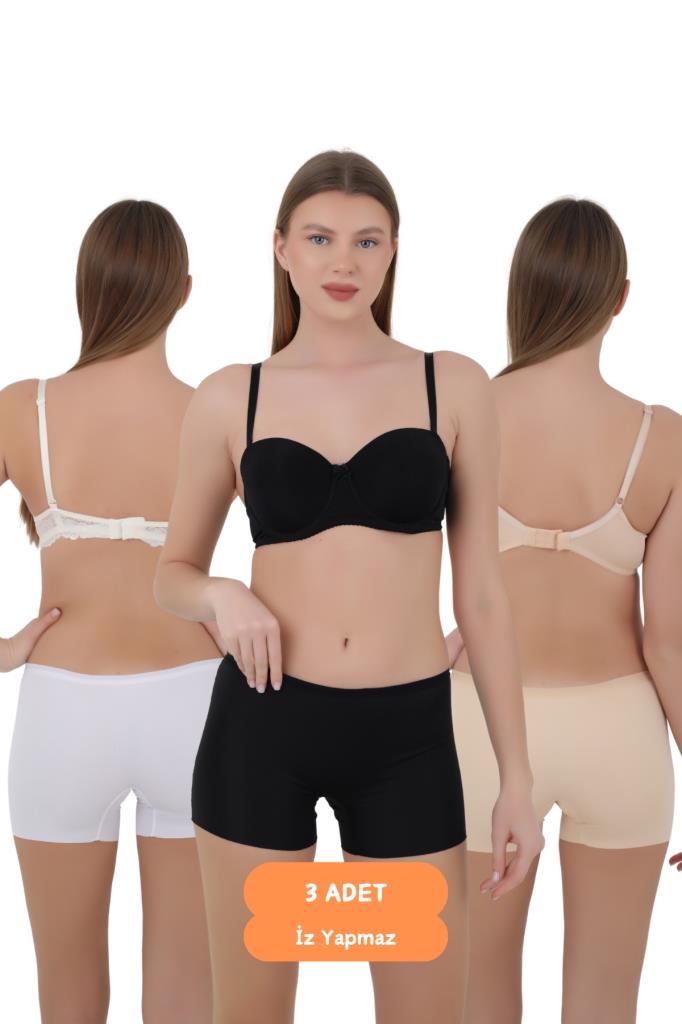 Kadın Boxer Külot - İz Yapmaz Dikişsiz Mikro Kumaş 3'lü Özel Paket (Siyah, Beyaz, Ten Renk)