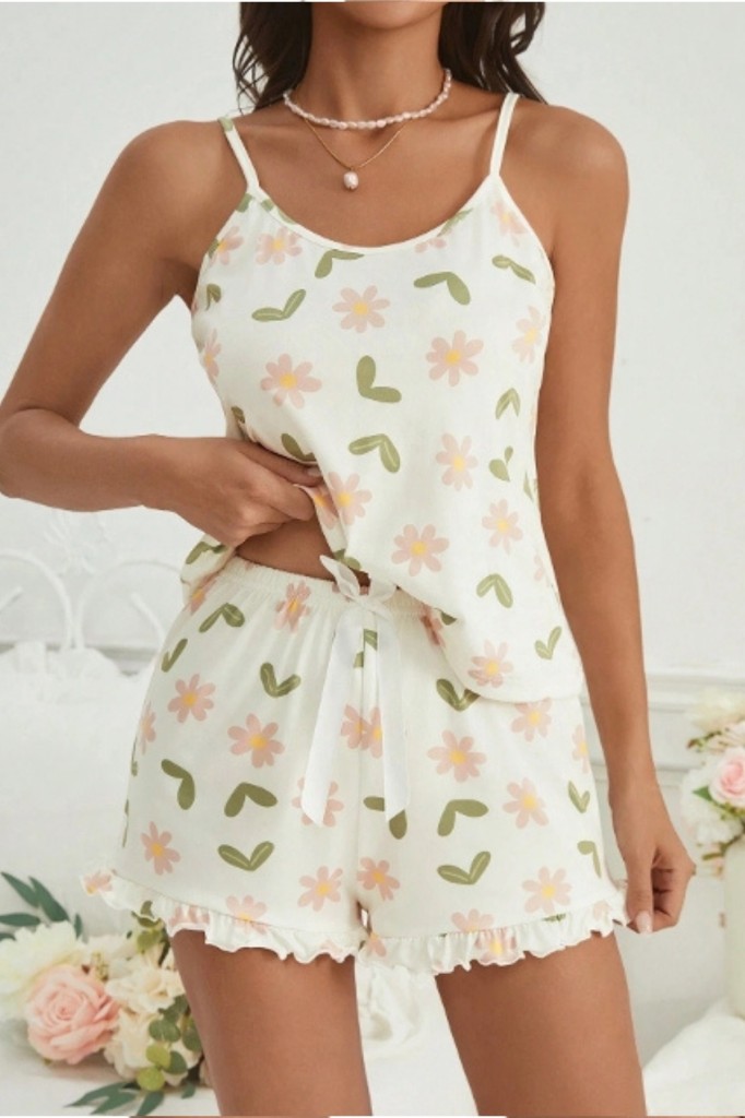 Kadın Ekru Şık Bayan Şortlu Pijama Takım