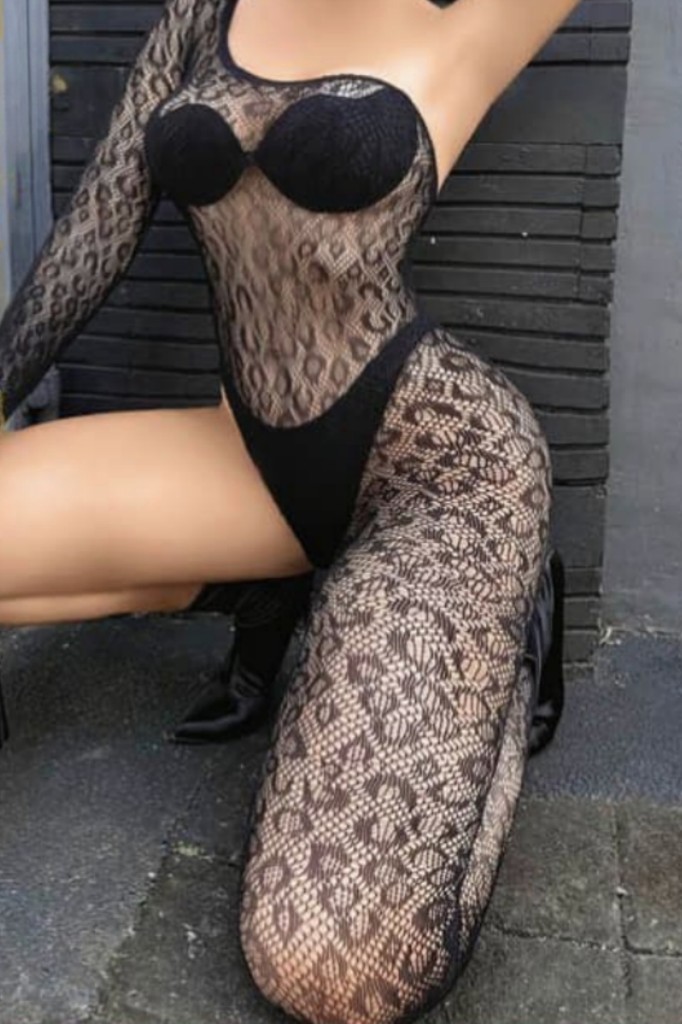 Kadın Leopar Desenli Vücut Çorabı