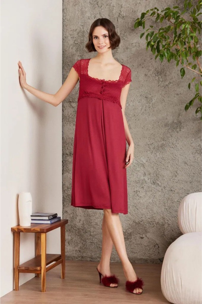 Penye Dantelli Kadın Gecelik ve Sabahlık Takım